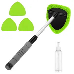 Windshield Cleaning Tool Microfiber Car Window Cleaner Extendable Handle Auto Glass Cleaner with Reusable Microfiber Pads Car Cleaning Tools