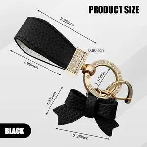 1 PC Bling Car Bow Leather Keychain, Rhinestone Keychain Decoration, Universal for Car Handbag Pendant (Gold & Black)