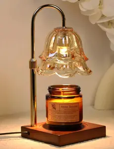 Flower Candle Warmer Lamp with Timer, Gold Lamp Candle Warmer Dimmable, Wax Warmer Lamp for Large Jar Candles Melt with 2 Bulbs, Gifts for Men Birthday Home