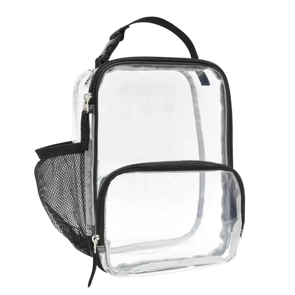 Clear Reusable EVA Lunch Bag with Clip Handle, Mesh Pocket, and Front Pocket for Easy Organization