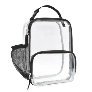 Clear Reusable EVA Lunch Bag with Clip Handle, Mesh Pocket, and Front Pocket for Easy Organization