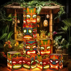 8 Pcs Lighted Tiki Totem Box Decor, 9.84 x 7.09 Tiki Gift Boxes for Hawaiian Luau Tropical Aloha Birthday Party, Perfect for Garden Patio Porch Outdoor Decorations