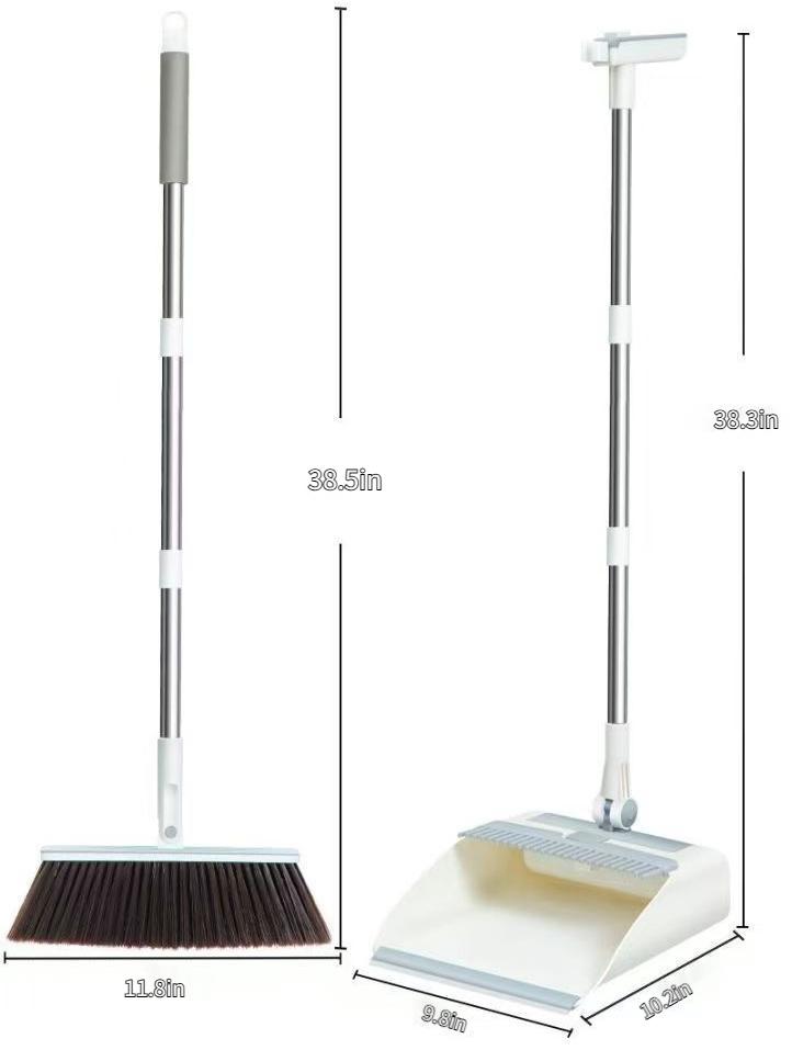 Long Handle Broom and Dustpan Set for Efficient Cleaning with Soft Bristles and Large Capacity Dustpan