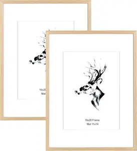 Solid Oak 16x20 Picture Frame Set of 2 for Photos, Posters & Art Prints, Horizontal & Vertical Wall Mount (2 Pack)