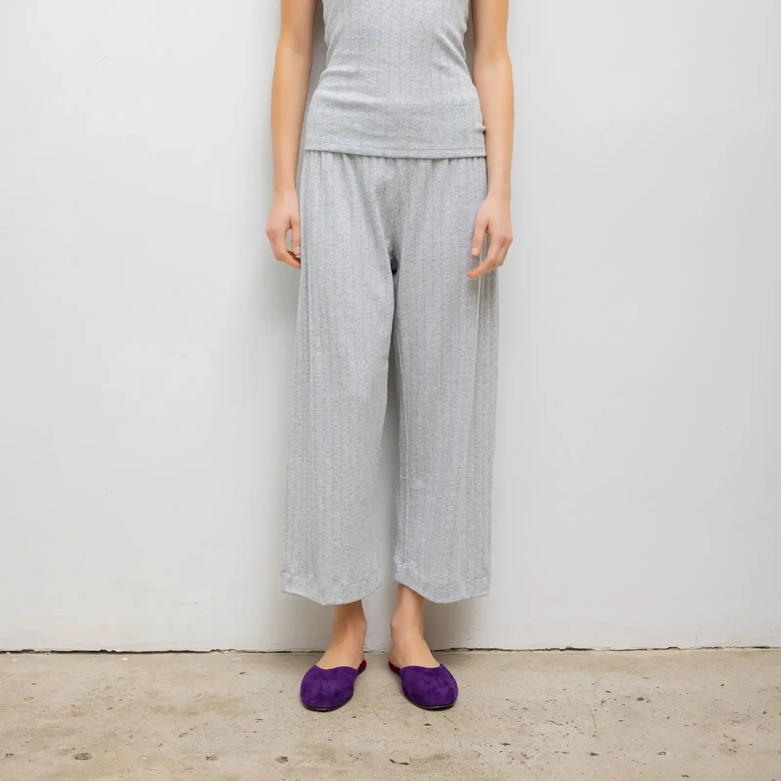 Pointelle Crop Wide Leg Light Grey Melange