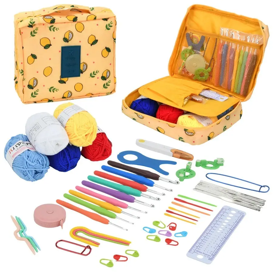 59pcs Crochet Kit Beginner Crochet Full Material Kit Portable Yarn Knitting Tools Including Yarn Crochet Hooks And Tools Portable Beginner Crochet Kit