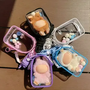 15cm PVC Storage Bag, Transparent Display Box with Strap, Colorful Balls, Hooks, Recyclable, Ideal for Small Dolls, Art Crafts, Gifts