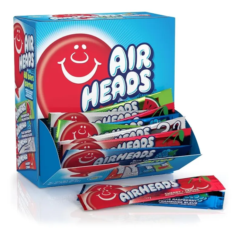 Airheads Full-Size Candy Bars, Taffy Candy Bulk Variety Pack, Individually Wrapped, Six Assorted Fruit Flavors Artificially Flavored, 60 Count Box
