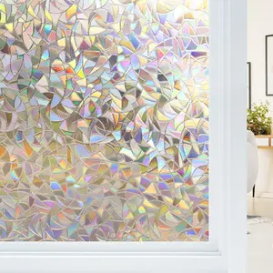 Window Privacy Film, Stained Glass Rainbow Film Decorative Window Clings, Static Cling Sun Blocking Stickers Decals Coverings Tint for Home Heat Control, Non-Adhesive 17.5" x 78.7"