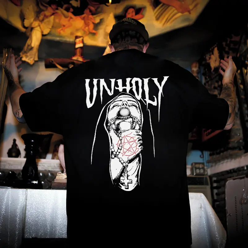 UNHOLY Nun Grab by the throat Graphic Black Print T-shirt