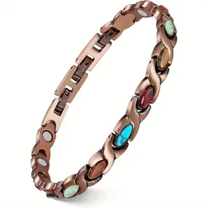 Women'S Bracelet Made of Pure Copper, Featuring a Powerful Magnetic Design with a 3800 Gauss Magnet And Stone, Adjustable, Perfect As a Jewelry Gift