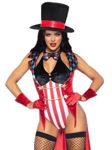 Leg Avenue Women's Sexy Ring Mistress Circus Ringmaster Halloween Costume, Including Clothes, Dress, Hat, Bodysuit, and Top