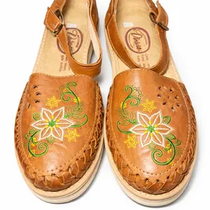 White Flower Embroidered Women Sandals | Handmade Leather Slip-On Comfort Shoes | Made in Mexico