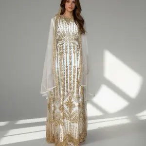 Premium Heavy Embroidery Kaftan With Veil and Belt - Elegant Gold & Design for Special Eid, Events & Festive Gatherings