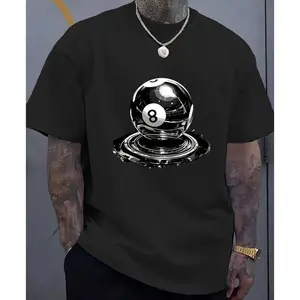 A T-shirt with a cool size 8 billiards pattern, a casual pure cotton round neck summer T-shirt, breathable and soft