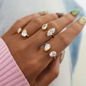 Romantic heart and teardrop zircon ring for women, 18K gold-tone shine, modern chic statement jewelry, perfect for outfit styling, date nights, and effortless feminine elegance