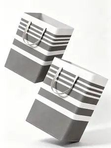 2 Pack 75L Large Grey Laundry Baskets | Collapsible & Freestanding Hamper with Padded Handles