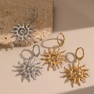 Sun-shaped stainless steel earrings, spiral texture, eco-friendly material that does not fade, suitable for vintage enthusiasts' daily wear, unique artistic earrings