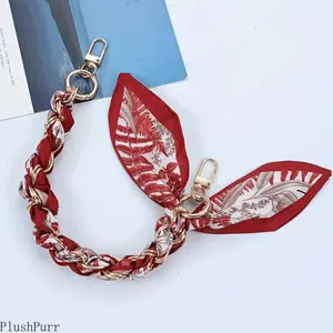 1-Pack Red Floral Print Polyester-Spandex Scarf with Golden Clasp, Handwoven Party Wear Accessory for Bags, Phones tiktokshopspringglowup