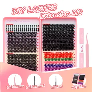 Lash Clusters Extension Kit, Mixed Color and Black Individual Eyelashes D Curl 0.35–0.63inch, Wispy Fluffy Lash Extensions for DIY Lash Extensions, Daily Wear, Party, Festival Makeup different style fairy bottom