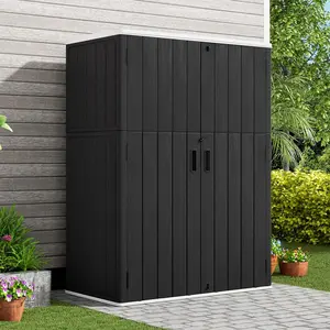 KINPLAY Outdoor Vertical Storage Plastic Shed,57 Cu.ft Outdoor Storage Cabinet Waterproof,Resin Sheds & Outdoor Storage (Black)
