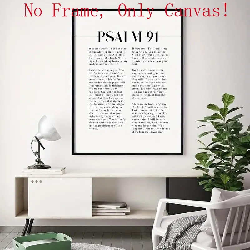 1pc Frameless Minimalist Psalm 91 Scripture Print - He Who Dwells In The Shelter Bible Verse Canvas Poster, Christmas Home Decor Gift For Christian Rooms