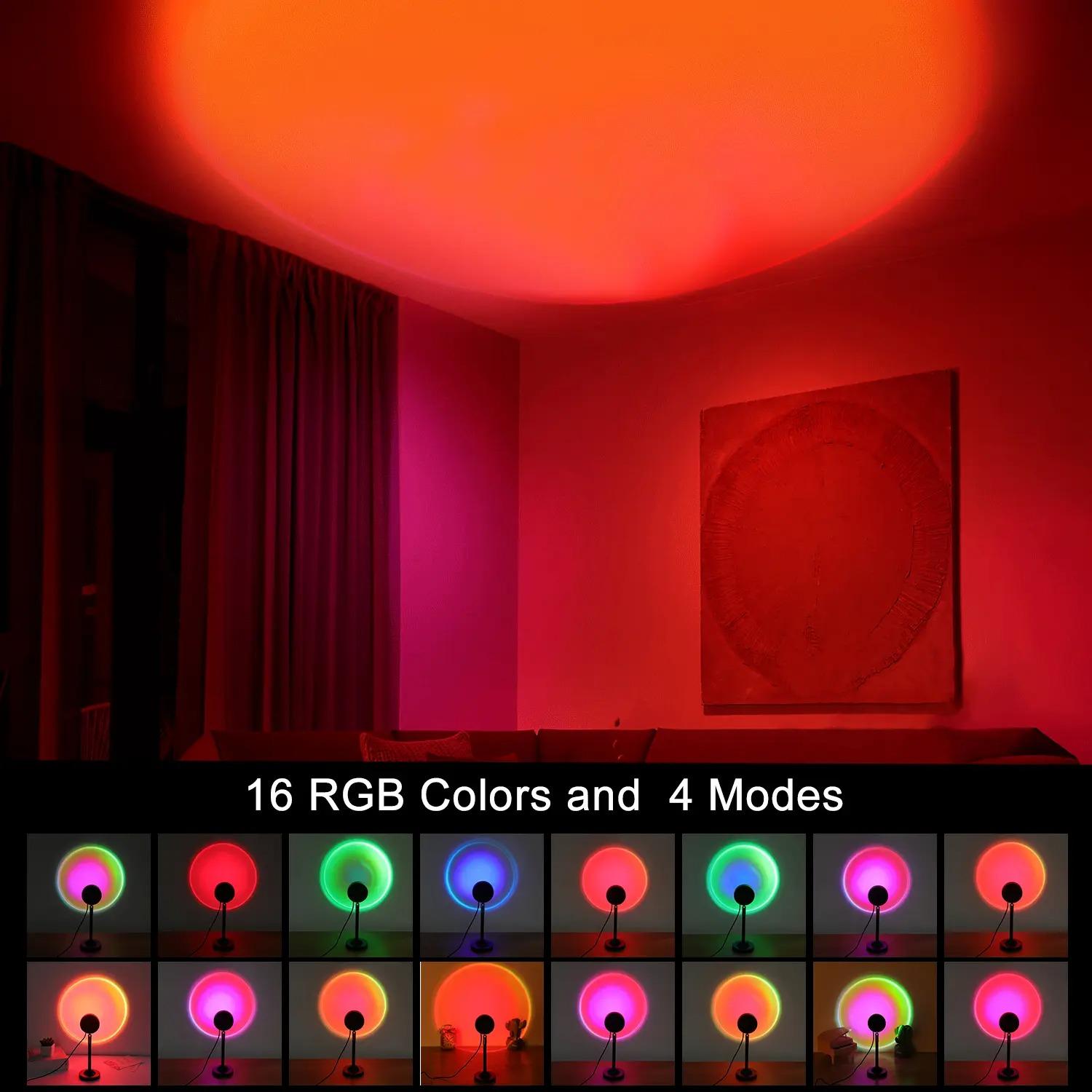 Fall Sunset Lamp Projector Light 180° Adjustable Sunset Mood Lamp, 4 Modes, Remote Control RGB Ambient Night Light for Bedroom, Gaming Room, Live Streaming Photography & Parties Home Wall Decor Party Led Lighted Gift Led Multi Multifunction Rgb Colors