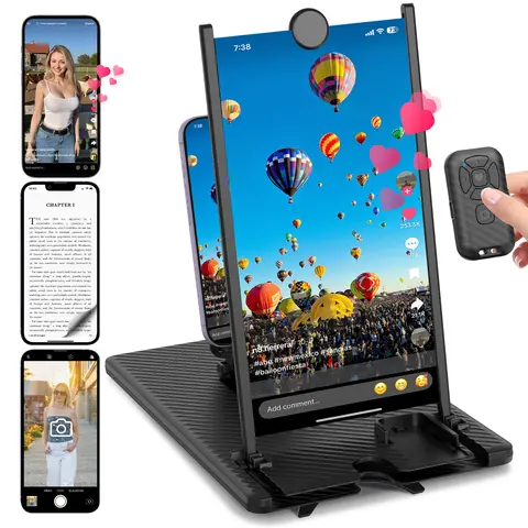 SEANCHEER WL868 5-in-1 Acrylic Vertical Cellphone Screen Magnifier - HD, Adjustable, Bluetooth Remote, Portable Foldable Stand for iPhone (iOS 14+) & Android, Eye Care Electronics Phone Accessories (Family Gift)