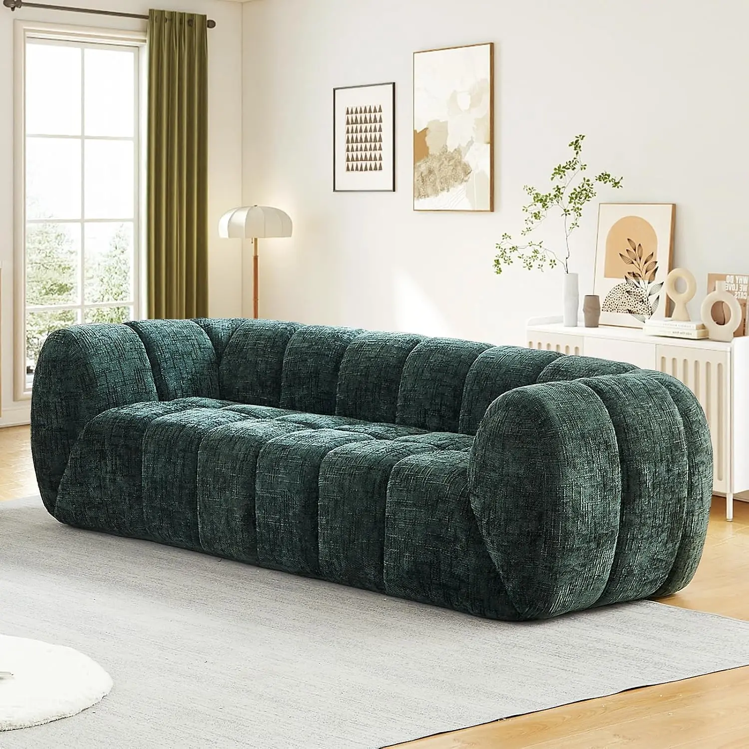 86.5 Inch Loveseat Sofa Chenille Oversized Couches, Cloud Deep Seat Comfy 3-Seater Couch, Modern Pumpkin Shaped Boneless Sofa for Living Room Bedroom, No Assembly