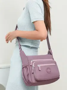 Waterproof Multi-Pocket Women's Shoulder Bag, Adjustable Strap Crossbody Bag, Lightweight Nylon Casual Travel Accessory