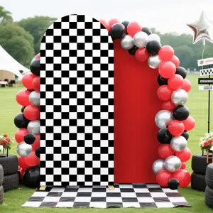 Arch Backdrop Cover 6FT Checker Monster Truck Birthday Party Decorations Arch Cover Spandex Fitted Circle Car Racing Arch Backdrop Covers for Kid Boys Let's Go Racing Party Supplies （Black & White）