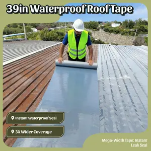 Mega-Width 39in*16FT Waterproof Tape  Coverage for Large Flat Surfaces RV Roofs Metal Sheds Garage Floors Commercial Buildings Stops Leaks Instantly No Overlaps Heavy-Duty All-Weather UV Resistant Sealant for DIY Use Eliminate Weak Seams Aluminum Layer