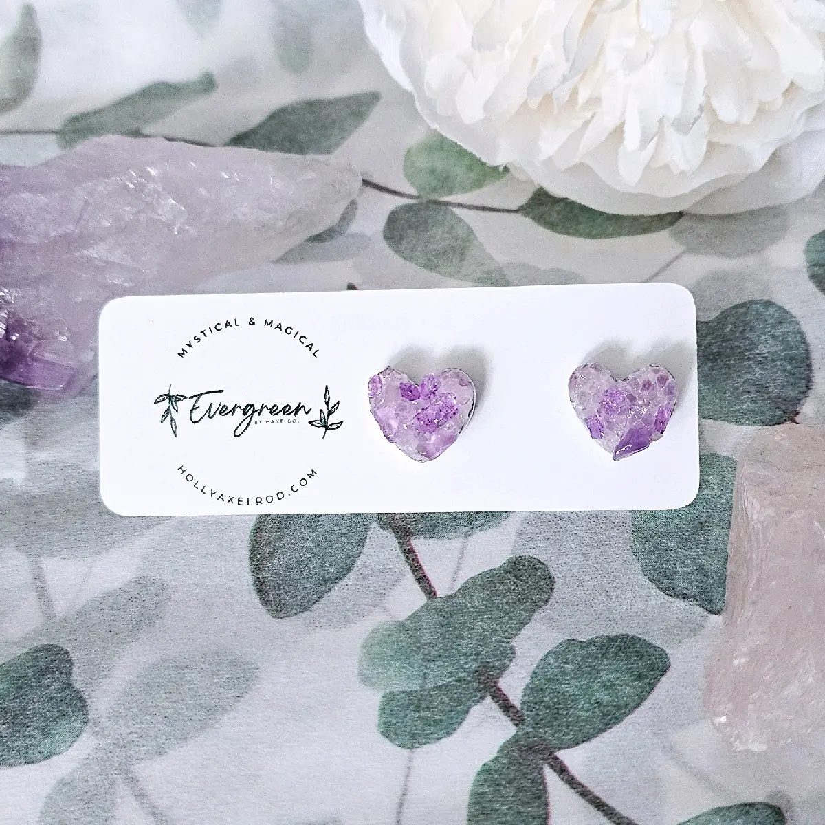 Amethyst Earring Studs - Heart-Shaped Purple Crystal Studs for Gifts, Ideal for Friends, February Birthday