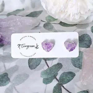 Amethyst Earring Studs - Heart-Shaped Purple Crystal Studs for Gifts, Ideal for Friends, February Birthday