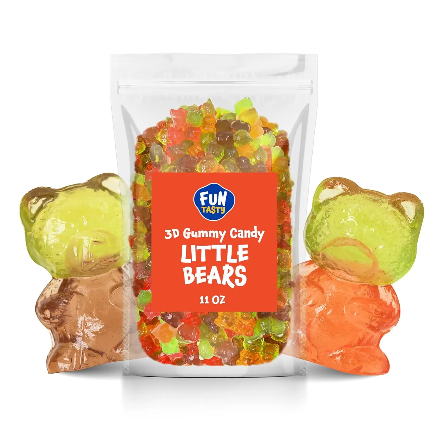 Funtasty 3D Gummy Bears Candy, Assorted Fruit Flavors, 11-Ounce Pack candy Snack Sweet Bonbon Traditional