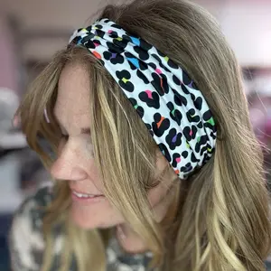 Buttery Soft Neon Leopard Front Knot Headband Stretchy Legging Material Hair Band for Everyday Outfits Workouts & Gym