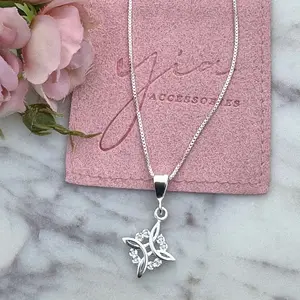 Plata 925 - Nudo de Bruja CZ Necklace Zirconia Snake Chain Classic Cross Pendant
