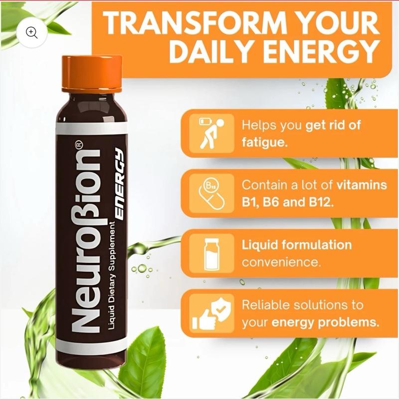 Neuro Energy Liquid Dietary Supplement 10 Viales with Amino Acids B Complex Vitamins Zinc & Chromium for Brain Health 8.5 oz - Fitness