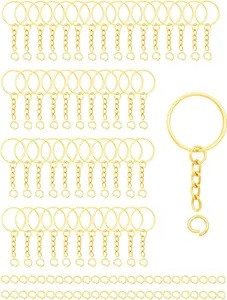 50Sets 1 inch Keychain Rings Golden Split Round Key Ring with Chain and Open Jump Rings for DIY Keychain Making Crafts