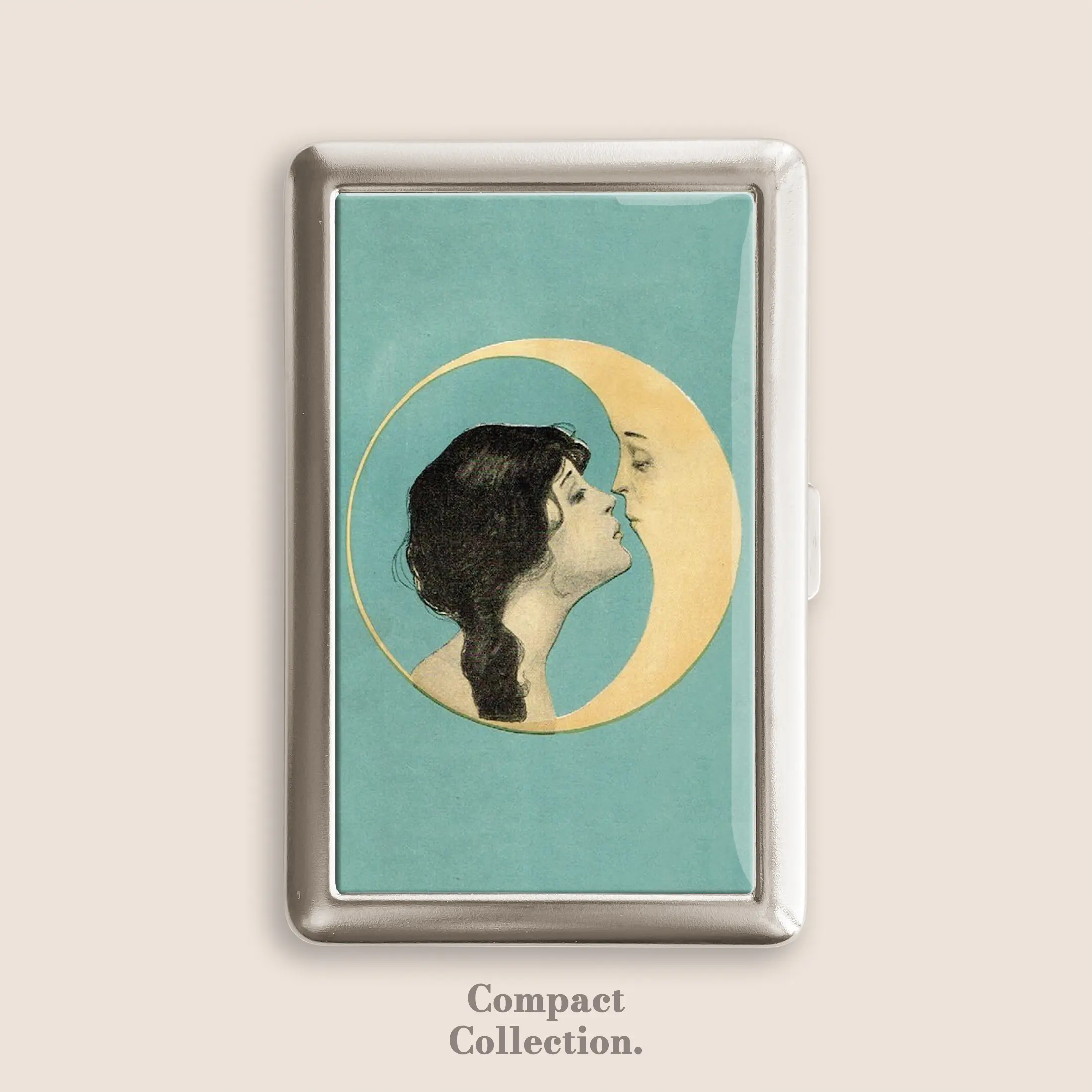 Vintage Woman Kissing Moon Art Nouveau Cigarrette Case Zigarettenetui Wallet Vintage Metal 100s Box Blunt Holder Gift