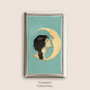 Vintage Woman Kissing Moon Art Nouveau Cigarrette Case Zigarettenetui Wallet Vintage Metal 100s Box Blunt Holder Gift