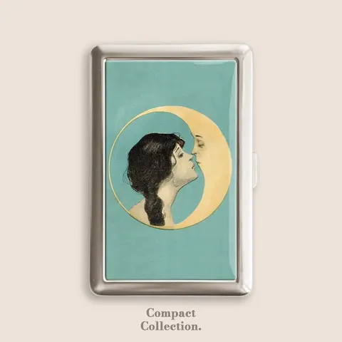 Vintage Woman Kissing Moon Art Nouveau Cigarrette Case Zigarettenetui Wallet Vintage Metal 100s Box Blunt Holder Gift