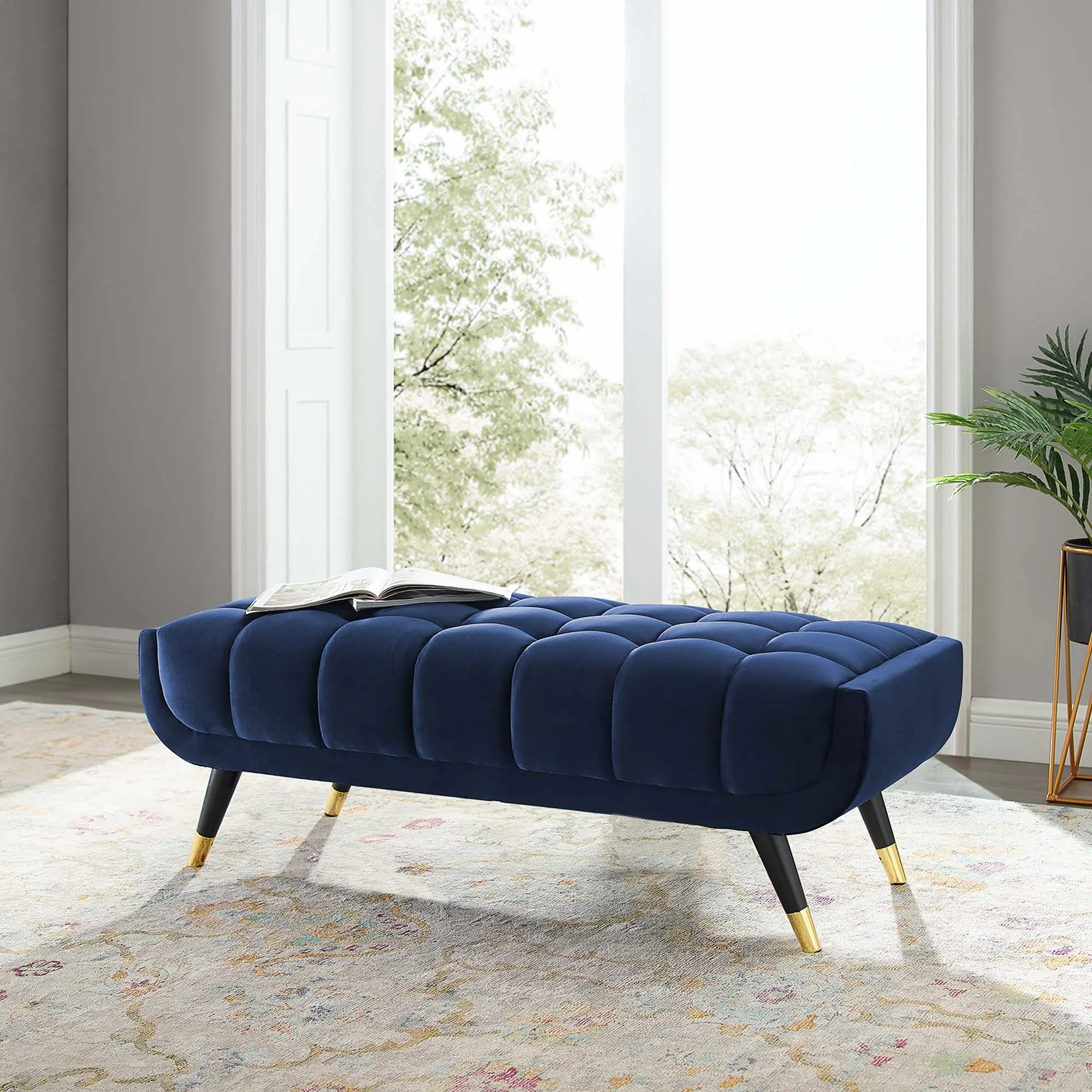 Modway Adept 47.5" Performance Velvet Bench in Midnight Blue