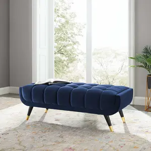 Modway Adept 47.5" Performance Velvet Bench in Midnight Blue