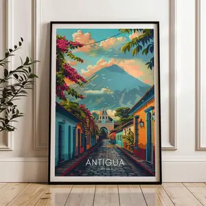 Antigua Travel Poster - Guatemala Wall Art Print, Illustration Poster, Home & Office decor, Gift idea, Travel print, South America print