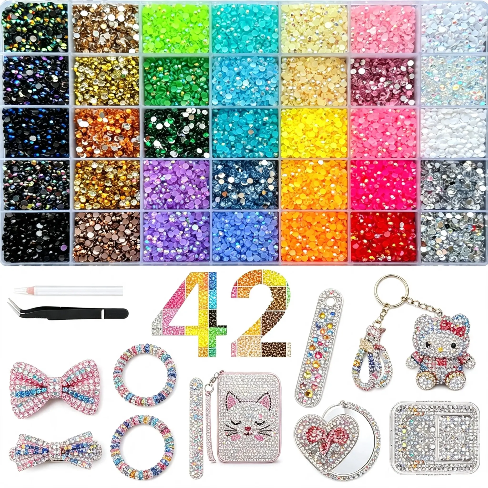 42000Pcs 42 Colors 3mm Jelly Flatback Rhinestones Bedazzling Kit, DIY Craft Set for Nail Art, Shoes & Diamond Art, Great for Back‑to‑School Gifts, Graduation Gifts Class, Creative Gift for Her