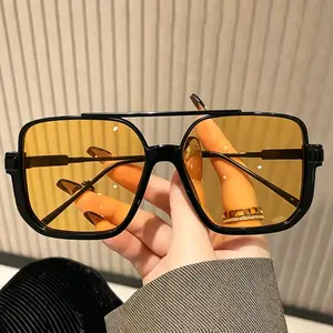 [2-Pack] Y2K Oversized Square Sunglasses for Women Men, Double Bridge Retro Aviator Shades, UV400 Protection, Trendy Aesthetic Casual Eye Wear.