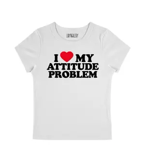 I love my attitude problem baby tee – viral women’s baby tee • trendy Y2K aesthetic crop top • edgy graphic fitted tee  Womenswear Cropped