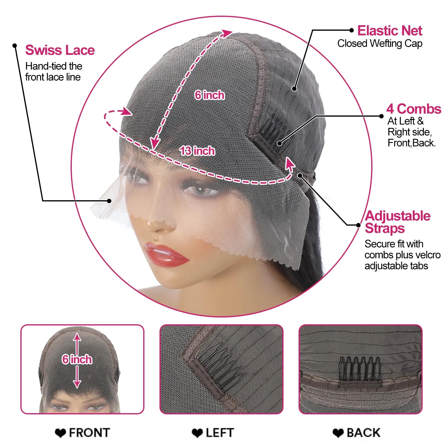 Net human hair blend Swiss lace front wig GIVHAP 24 Inch Straight Lace Front Human Hair Wig | 180  main image 3