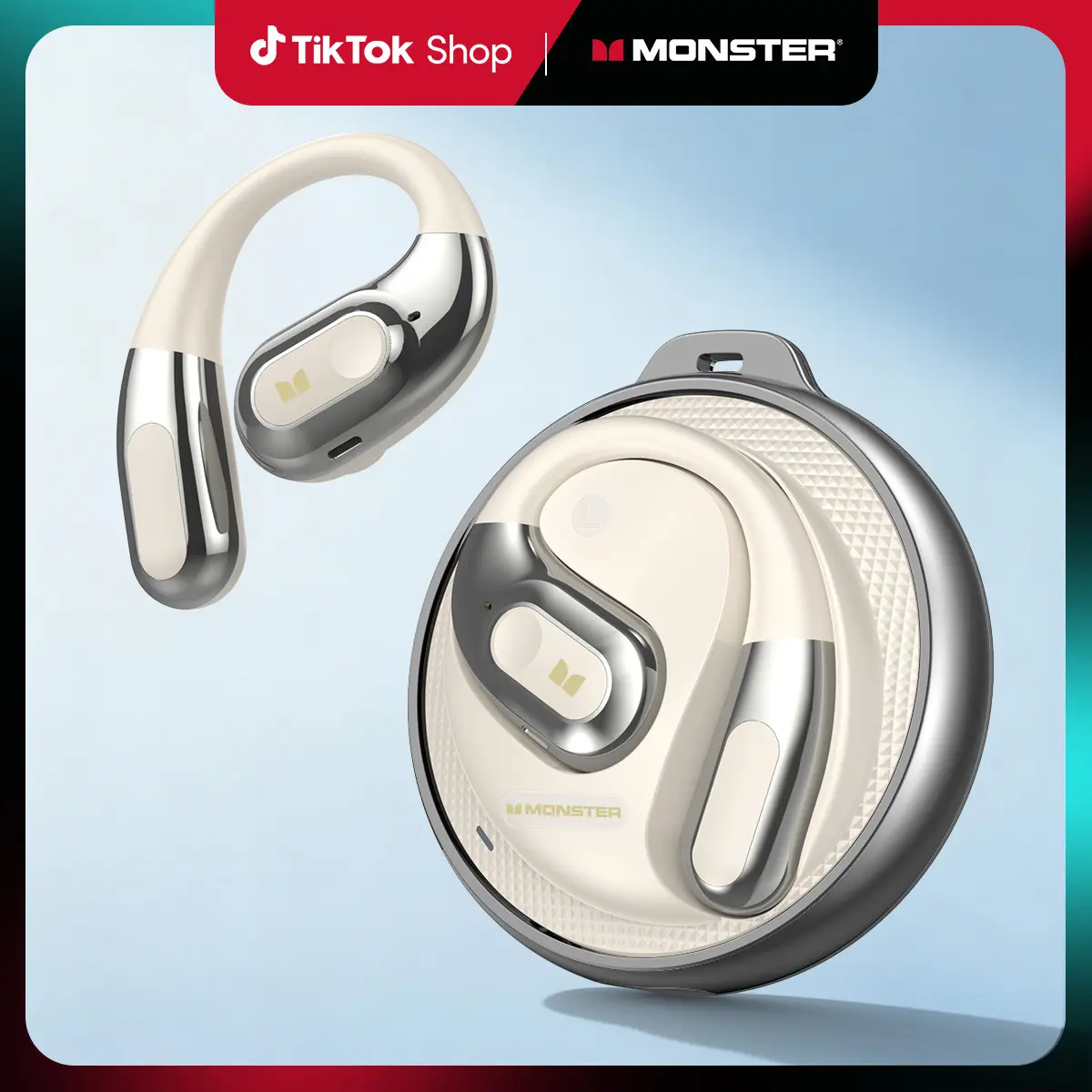 Monster SpinRing AC330 Earbuds Open Ear Bluetooth 6.0 with Clear Talk, Stylish Rotating Case Headphones with Lanyard, Type-C Charging,Comfort Fit, 32H Playback, IPX5 Water Resistant Sport Earphones